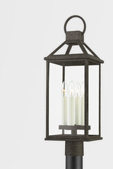 Sanders Outdoor Post Light 24.75" by Troy Lighting in French Iron with Dimmable Feature and Clear Glass