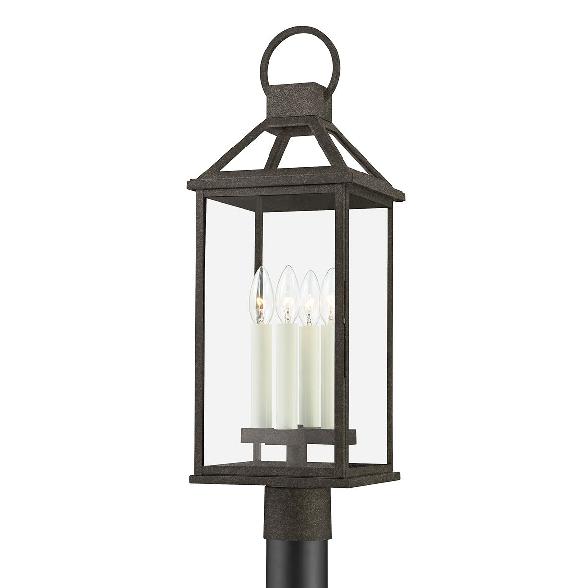 Sanders Outdoor Post Light 24.75" by Troy Lighting in French Iron with Dimmable Feature and Clear Glass