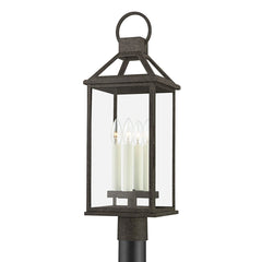 Sanders Outdoor Post Light 24.75" by Troy Lighting in French Iron with Dimmable Feature and Clear Glass