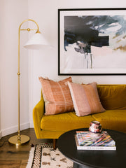 Mitzi Sang 64.5-Inch Floor Lamp with Aged Brass Finish and Dimmable White Linen Shade