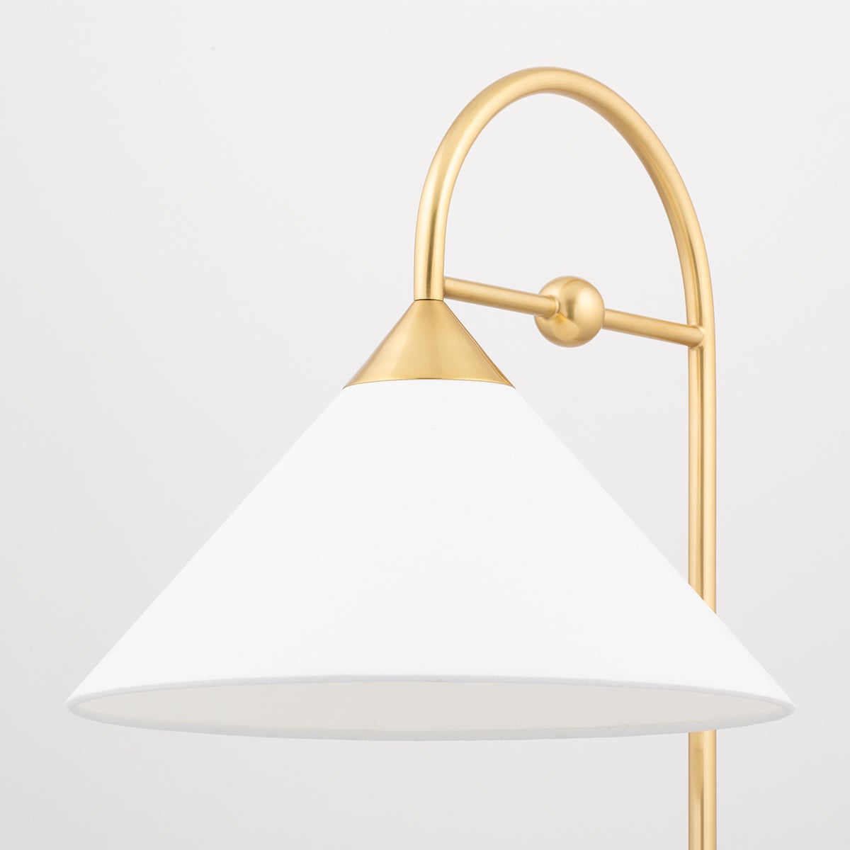Mitzi Sang 64.5-Inch Floor Lamp with Aged Brass Finish and Dimmable White Linen Shade