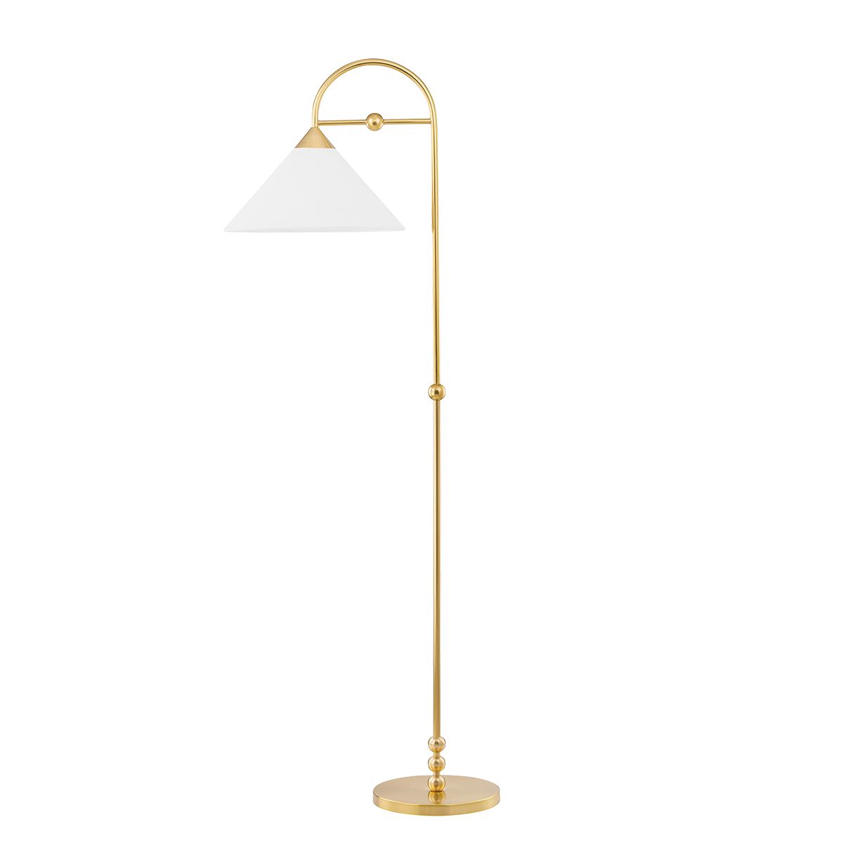 Mitzi Sang 64.5-Inch Floor Lamp with Aged Brass Finish and Dimmable White Linen Shade