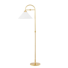 Mitzi Sang 64.5-Inch Floor Lamp with Aged Brass Finish and Dimmable White Linen Shade