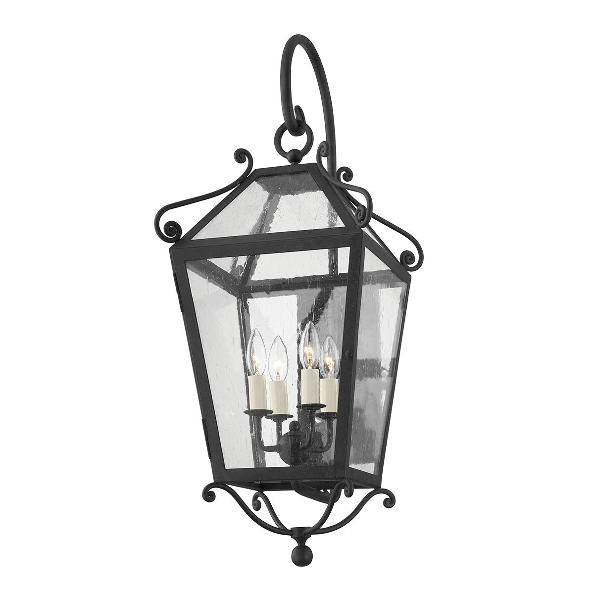 Santa Barbara County Large Outdoor Wall Sconce 4 Light French Iron Seeded Glass 34"H by Troy Lighting