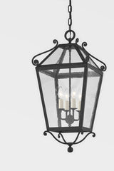 Santa Barbara County Outdoor Hanging Lantern 27.25" French Iron with Clear Seeded Glass, Dimmable E12 Bulbs