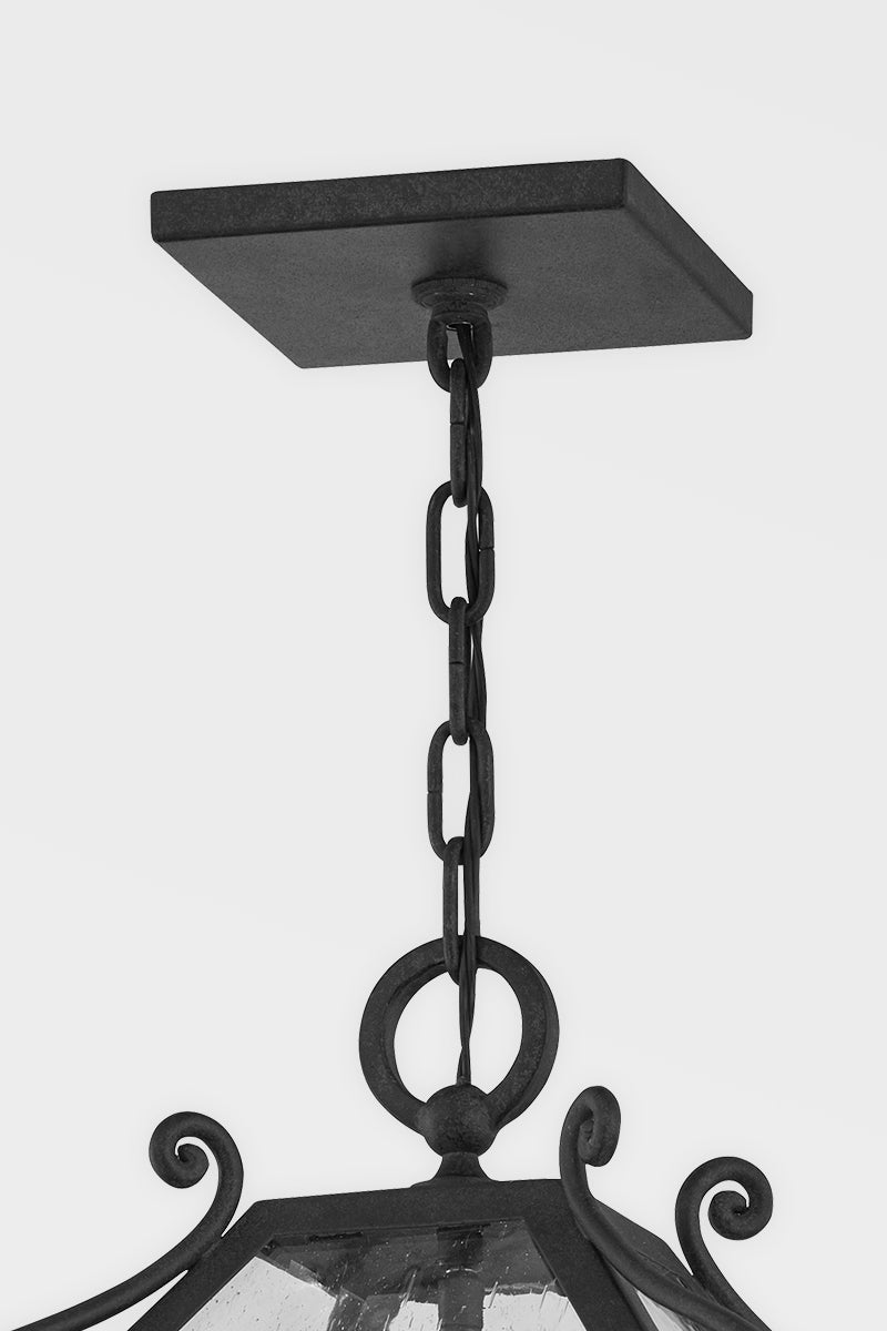 Santa Barbara County Outdoor Hanging Lantern 27.25" French Iron with Clear Seeded Glass, Dimmable E12 Bulbs