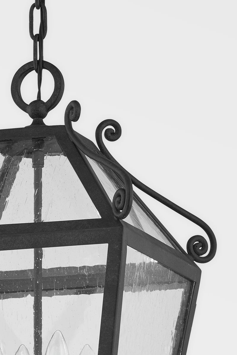 Santa Barbara County Outdoor Hanging Lantern 27.25" French Iron with Clear Seeded Glass, Dimmable E12 Bulbs
