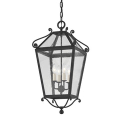 Santa Barbara County Outdoor Hanging Lantern 27.25" French Iron with Clear Seeded Glass, Dimmable E12 Bulbs