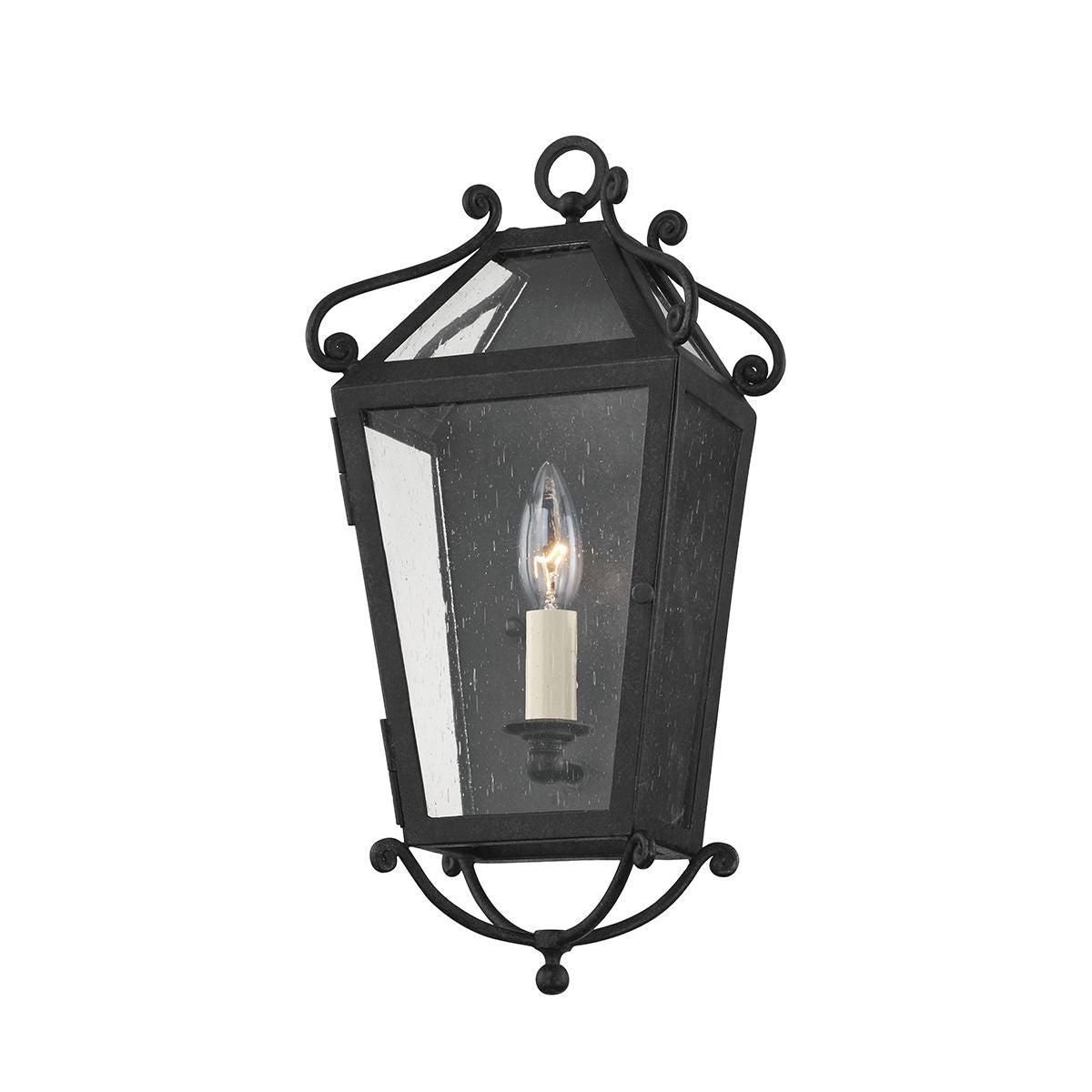 Santa Barbara County Outdoor Wall Sconce by Troy Lighting, 16.5" H, French Iron, Seeded Glass Shade, Weather Resistant