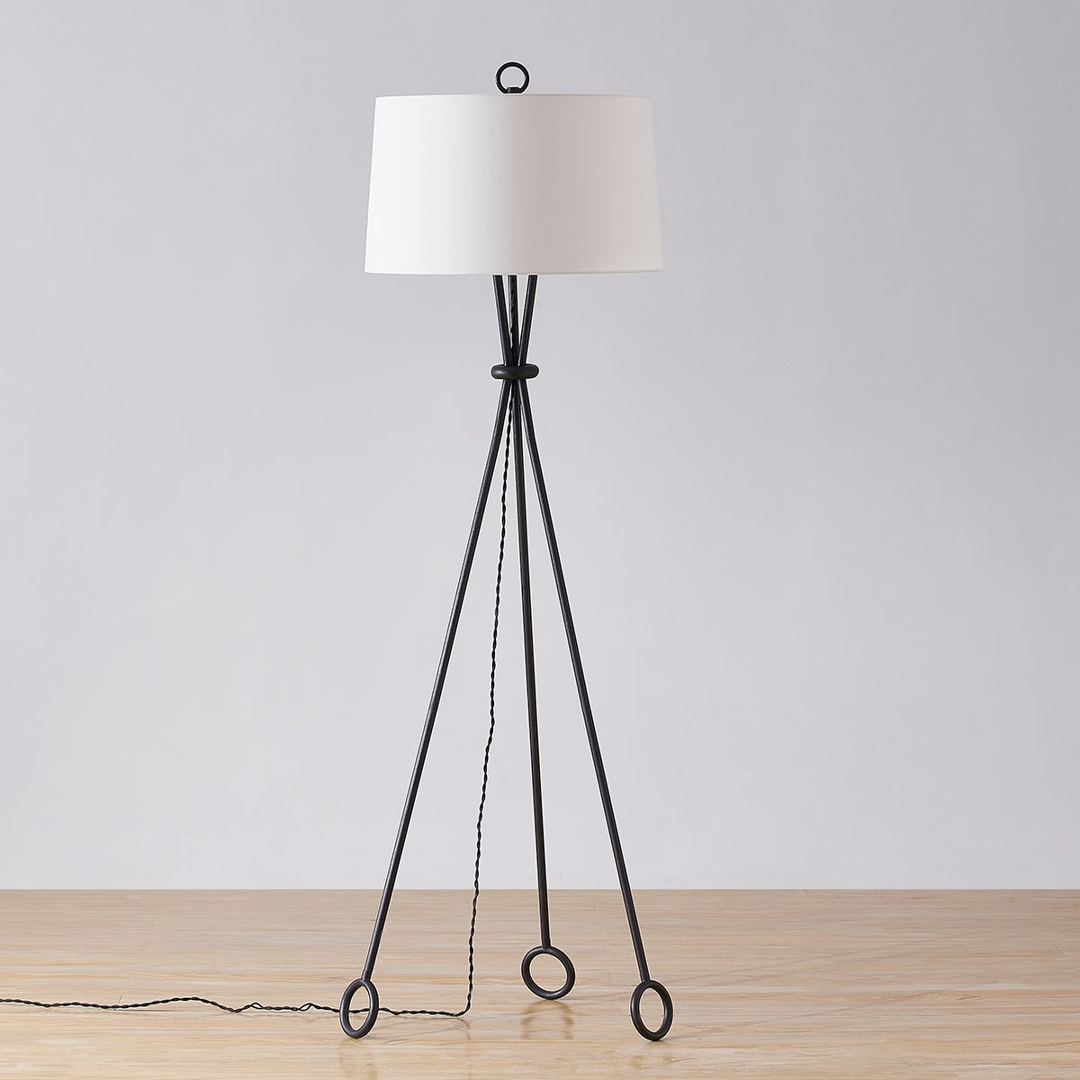 Santa Monica Floor Lamp 67.75" Tall, Dimmable Linen Shade, Forged Iron Tripod Base by Troy Lighting