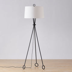 Santa Monica Floor Lamp 67.75" Tall, Dimmable Linen Shade, Forged Iron Tripod Base by Troy Lighting