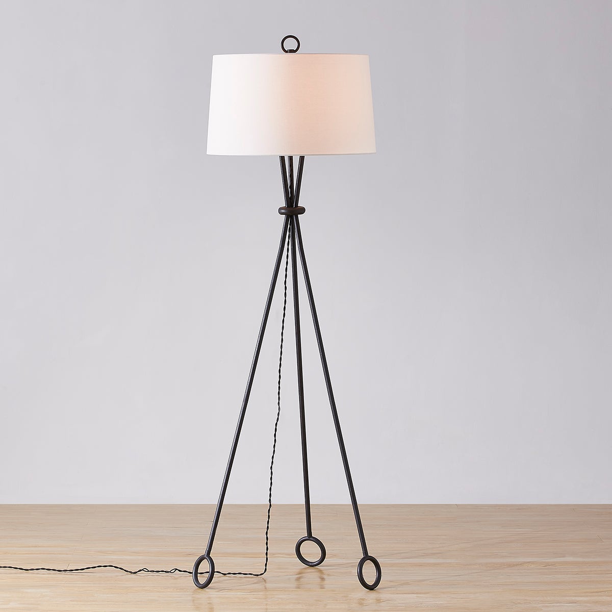 Santa Monica Floor Lamp 67.75" Tall, Dimmable Linen Shade, Forged Iron Tripod Base by Troy Lighting