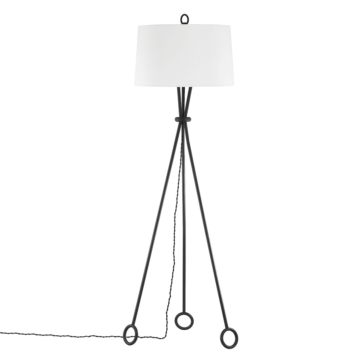 Santa Monica Floor Lamp 67.75" Tall, Dimmable Linen Shade, Forged Iron Tripod Base by Troy Lighting