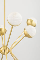 Saratoga 12-Light Chandelier by Hudson Valley Lighting, Dimmable, Aged Brass, Alabaster Shades, Adjustable Height