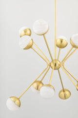 Saratoga 12-Light Chandelier by Hudson Valley Lighting, Dimmable, Aged Brass, Alabaster Shades, Adjustable Height