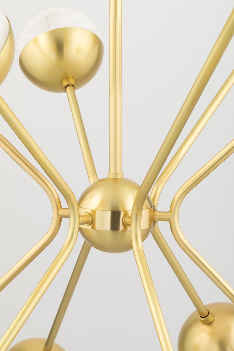 Saratoga 12-Light Chandelier by Hudson Valley Lighting, Dimmable, Aged Brass, Alabaster Shades, Adjustable Height