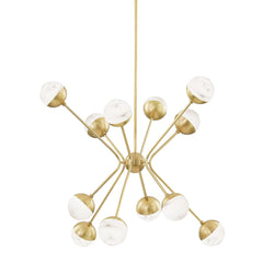 Saratoga 12-Light Chandelier by Hudson Valley Lighting, Dimmable, Aged Brass, Alabaster Shades, Adjustable Height