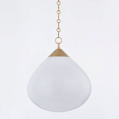 Semilla Large Pendant Light by Corbett Lighting, Opal Seeded Glass, Vintage Brass Finish, Adjustable Height