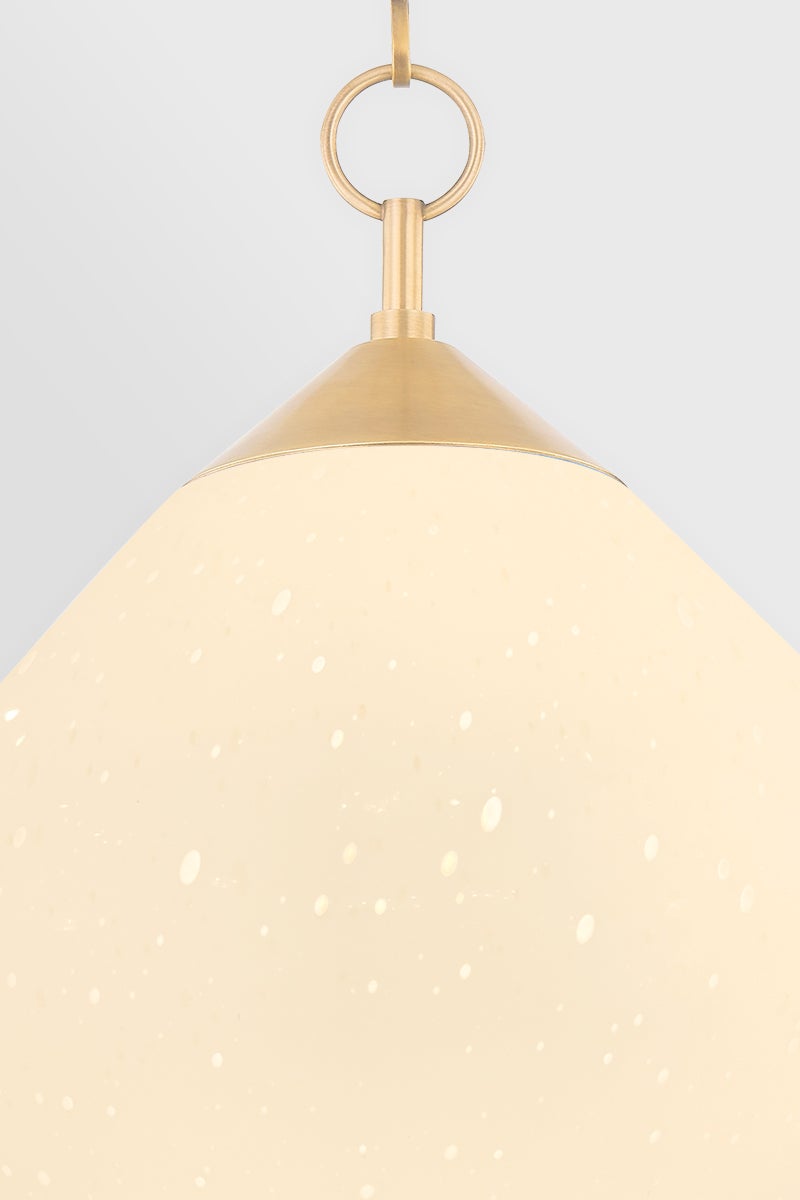 Semilla Large Pendant Light by Corbett Lighting, Opal Seeded Glass, Vintage Brass Finish, Adjustable Height