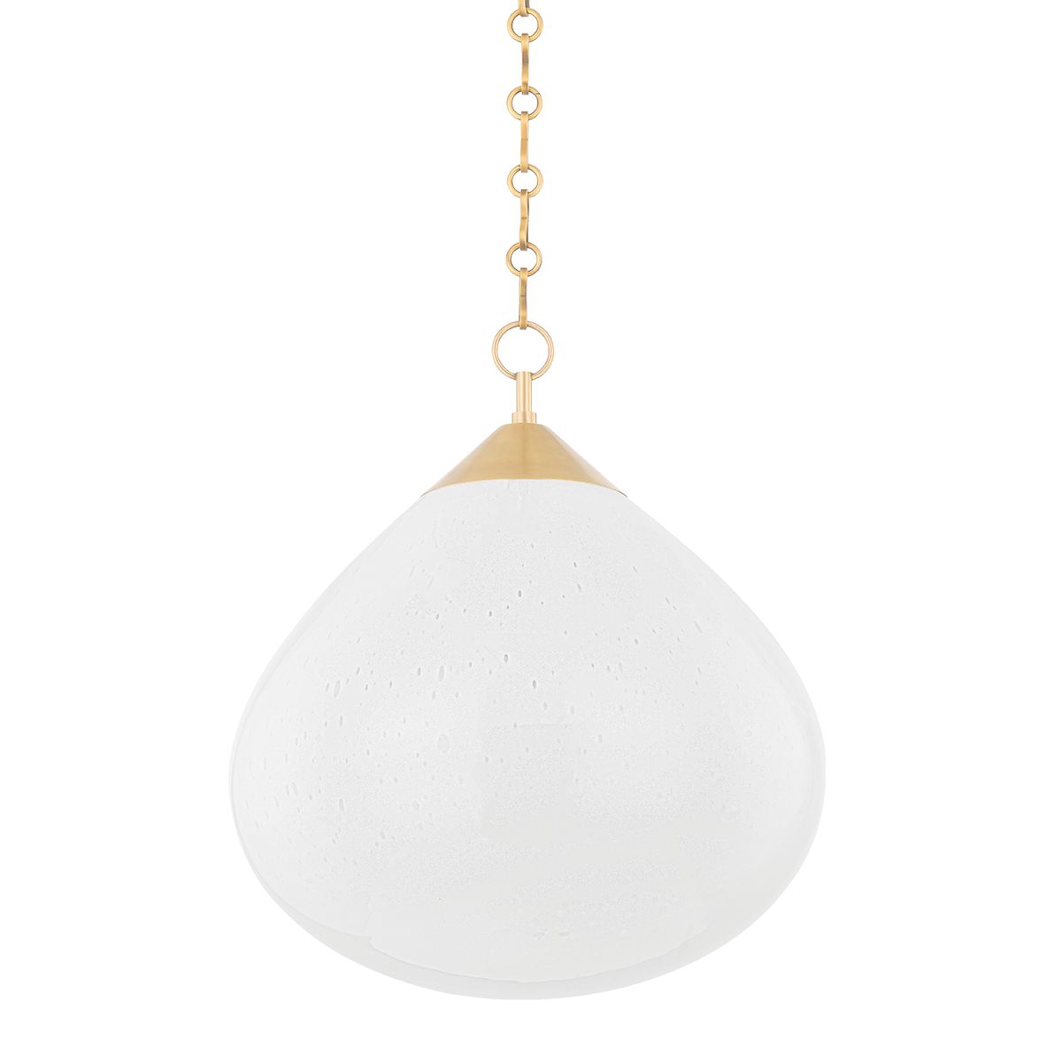 Semilla Large Pendant Light by Corbett Lighting, Opal Seeded Glass, Vintage Brass Finish, Adjustable Height