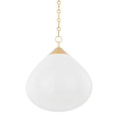 Semilla Large Pendant Light by Corbett Lighting, Opal Seeded Glass, Vintage Brass Finish, Adjustable Height