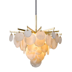 Serenity Chandelier 38"-80.25" Adjustable Height Dimmable Gold Leaf Finish Natural Stone Shade