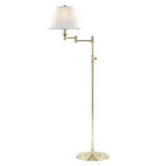 Signature No.1 Adjustable Floor Lamp with Off-White Silk Shade, Aged Brass and Bronze Finish 57"H