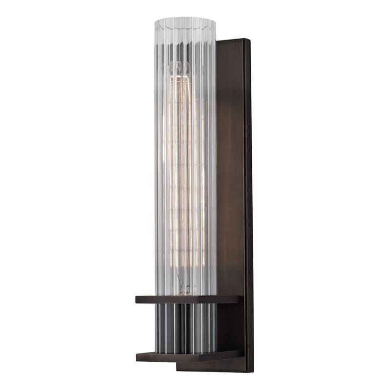 Sperry Sconce by Hudson Valley Lighting, 12.75-Inch Minimalist Ribbed Glass Wall Light, Dimmable, 3 Finishes