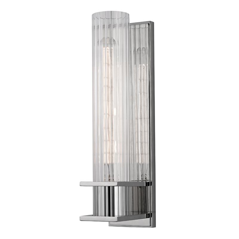 Sperry Sconce by Hudson Valley Lighting, 12.75-Inch Minimalist Ribbed Glass Wall Light, Dimmable, 3 Finishes