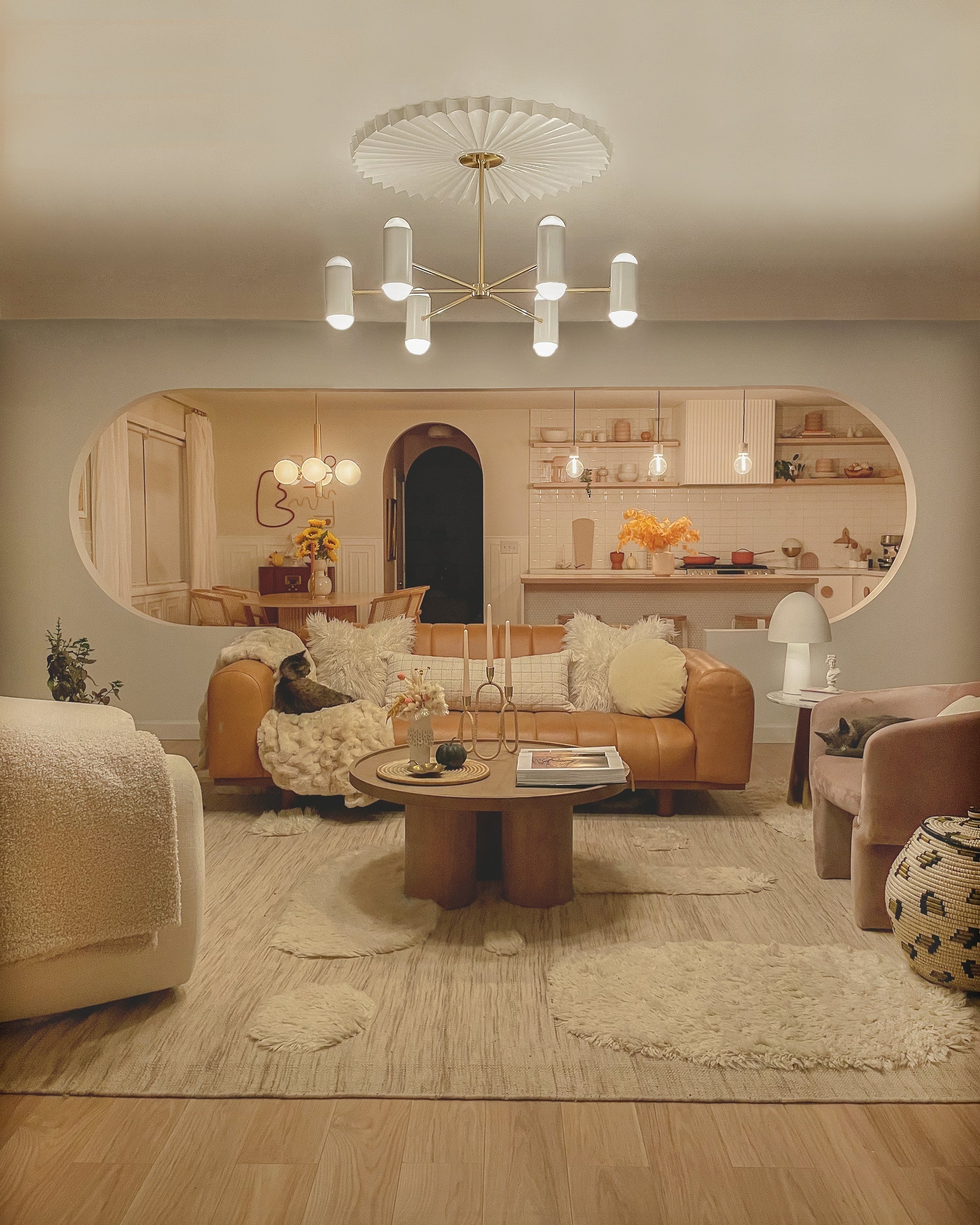 Mitzi Stella 6-Light Chandelier with Dimmable Lighting and Adjustable Height, Aged Brass Finish