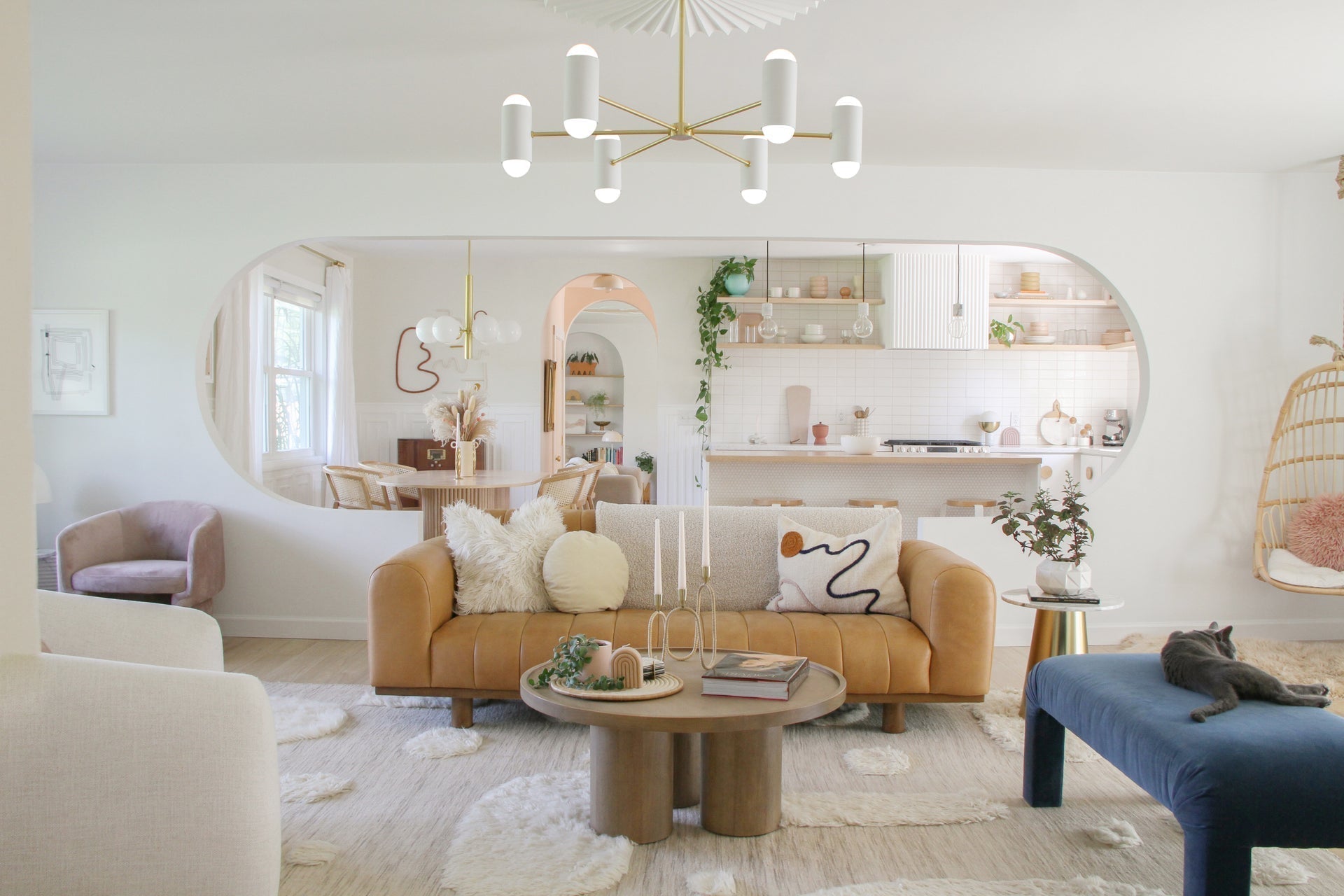 Mitzi Stella 6-Light Chandelier with Dimmable Lighting and Adjustable Height, Aged Brass Finish