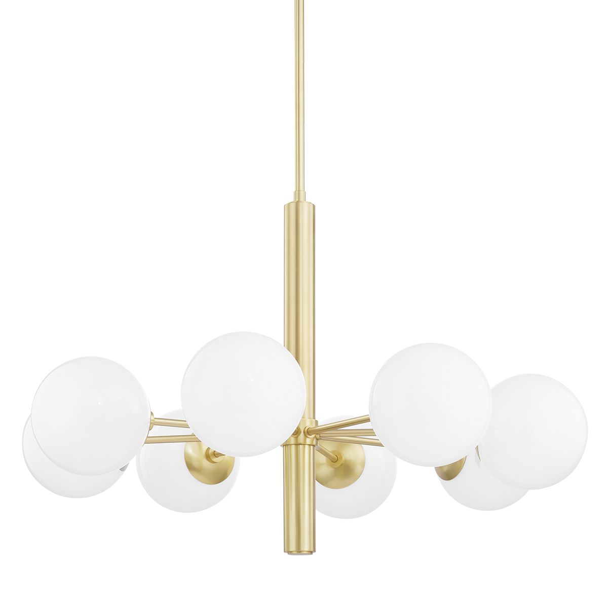 Mitzi Stella 8-Light Chandelier with Opal Glass Shades in Aged Brass and Old Bronze Finish