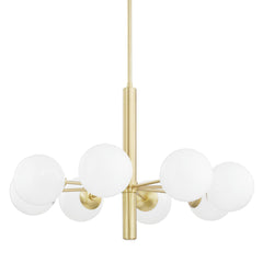 Mitzi Stella 8-Light Chandelier with Opal Glass Shades in Aged Brass and Old Bronze Finish