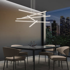 SONNEMAN Stix 3-Arm LED Chandelier, Dimmable Brightness, 3000K Warm Light, Satin Aluminum/Black Finish