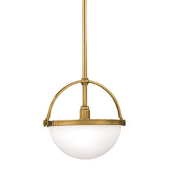 Hudson Valley Lighting Stratford Pendant Light, Opal Matte Glass Dome, Dimmable, Aged Brass Finish, Adjustable Height