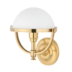 Hudson Valley Lighting Stratford Sconce 3301-AGB Aged Brass Opal Glass Wall Light, Dimmable, UL Damp Rated