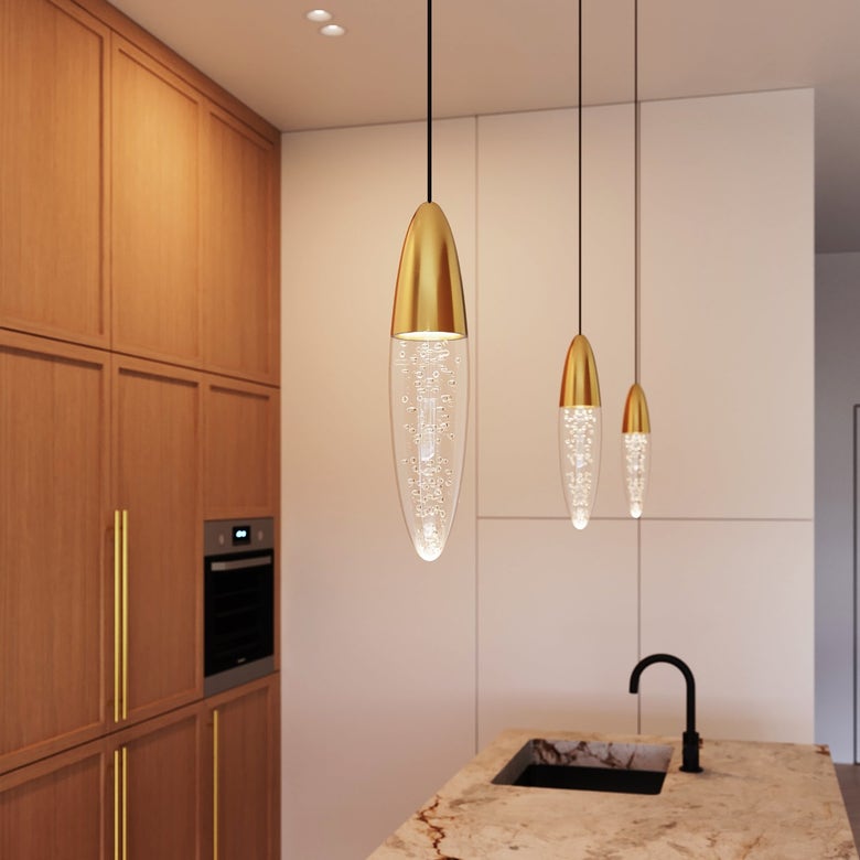Sultana Pendant Light by SONNEMAN – 3W LED, 400 Lumens, Adjustable Height, Seeded Crystal Glass