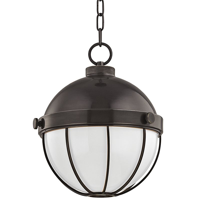 Sumner Medium Pendant Light by Hudson Valley Lighting, Dimmable, Opaque White Glass, Aged Brass or Old Bronze Finishes