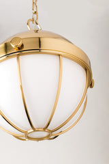Sumner Medium Pendant Light by Hudson Valley Lighting, Dimmable, Opaque White Glass, Aged Brass or Old Bronze Finishes
