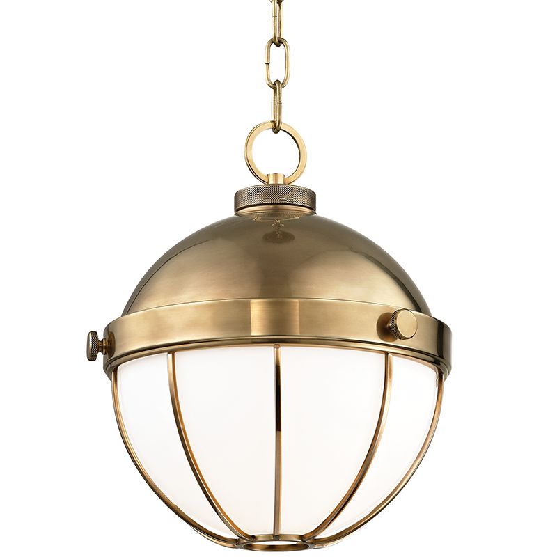 Sumner Medium Pendant Light by Hudson Valley Lighting, Dimmable, Opaque White Glass, Aged Brass or Old Bronze Finishes