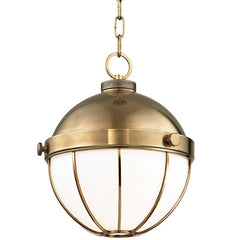 Sumner Medium Pendant Light by Hudson Valley Lighting, Dimmable, Opaque White Glass, Aged Brass or Old Bronze Finishes