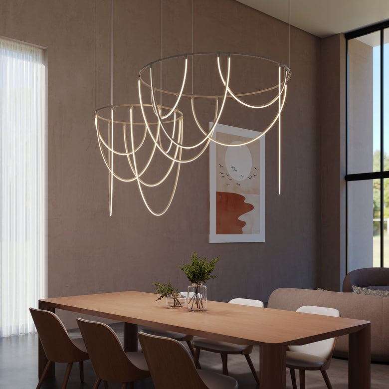 SONNEMAN Suspenders 2-Bar Offset Ring Pendant Light with Dimmable LED, 3000K, Adjustable Height, 16,414 Lumens