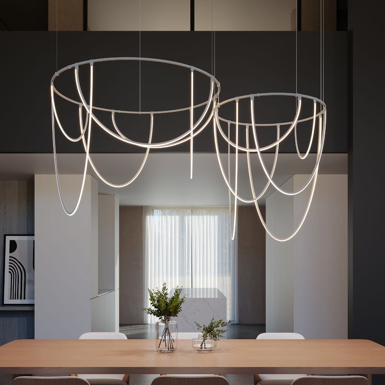 SONNEMAN Suspenders 2-Bar Offset Ring Pendant Light with Dimmable LED, 3000K, Adjustable Height, 16,414 Lumens