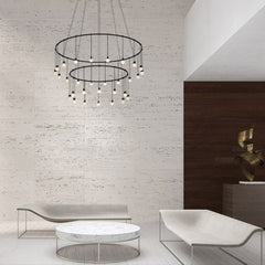 Sonneman Suspenders 32"-48" Double Ring Pendant Light with Crystal Shade and Dimmable LED, Satin Black