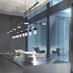 Sonneman Suspenders 36-Inch 3-Bar Offset Linear Pendant with Ribbed Crystal Shade in Satin Black