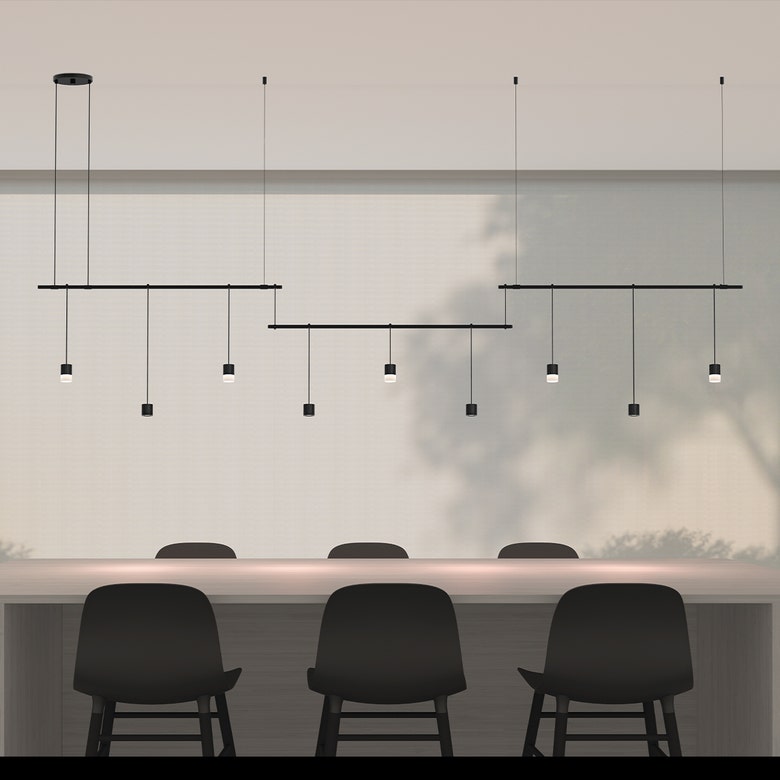 Sonneman Suspenders 36-Inch 3-Bar Offset Linear Pendant Light with Glass Drum Diffusers, Dimmable LED