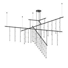 Sonneman 72-Inch 4-Tier Tri-Bar Chandelier with Crystal Ladder Lights - Dimmable, 5400 Lumen, 90 Watt