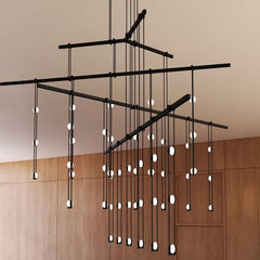 Sonneman 72-Inch 4-Tier Tri-Bar Chandelier with Crystal Ladder Lights - Dimmable, 5400 Lumen, 90 Watt