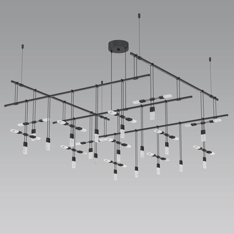 Sonneman Suspenders 48-Inch 2-Tier Grid Chandelier with Crystal Chiclet Luminaire, Dimmable, LED