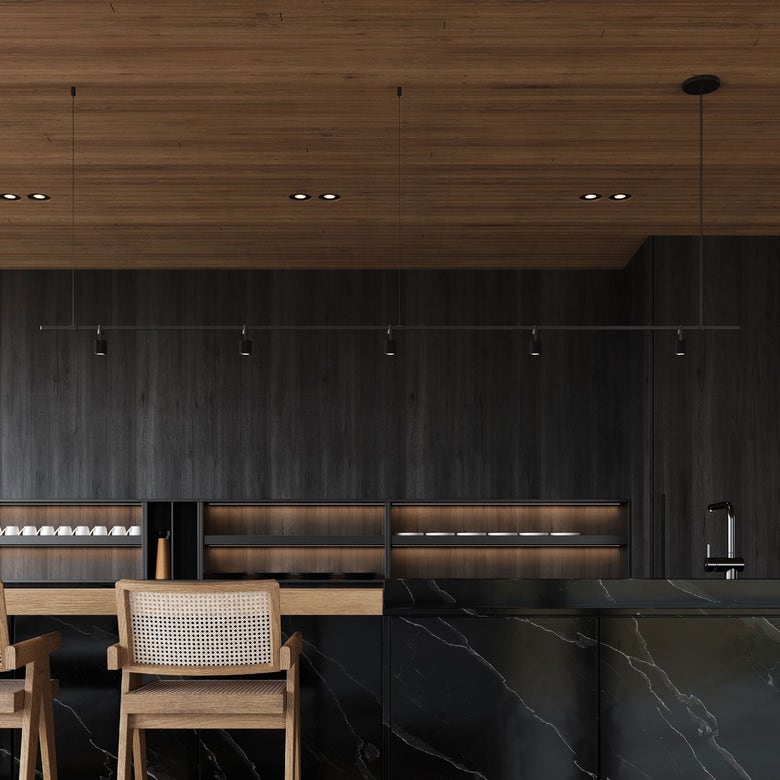 SONNEMAN 96-Inch 1-Tier Linear Pendant Light with Aimable Cylinders and Satin Black Finish